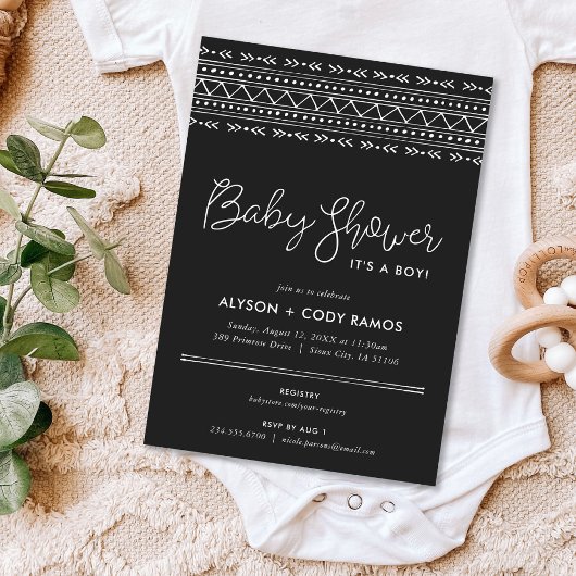 Invitation Baby shower Boho moderne | Charbon