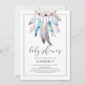 Invitation Baby shower Boho moderne Dreamcatcher Floral Triba (Devant)