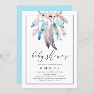 Invitation Baby shower Boho moderne Dreamcatcher Floral Triba