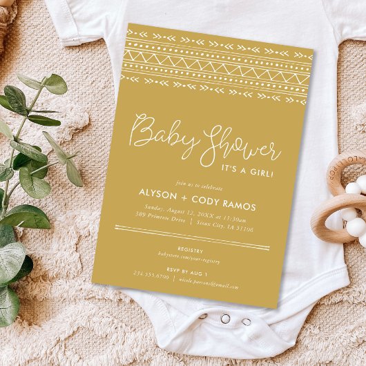Invitation Baby shower Boho moderne | Mustard