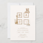 Invitation Baby shower Boho Neutral Wood Block Lettres (Devant)