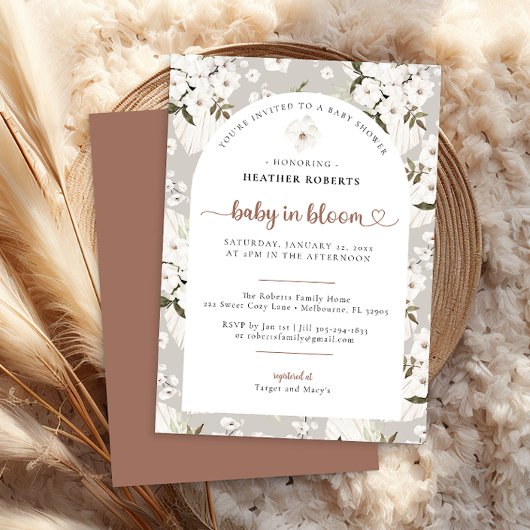 Invitation Baby shower Boho neutre - Bébé en fleur