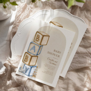 Invitation Baby shower Boho, Neutre Sur Le Sexe, Blocs De Let