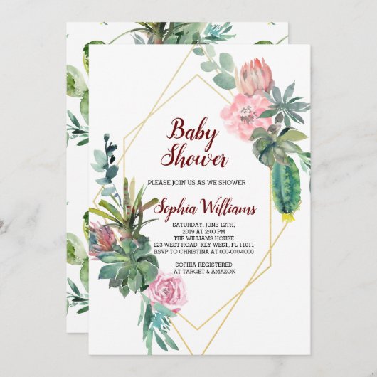 Invitation Baby shower Boho Or Frame (Devant / Derrière)