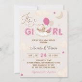Invitation Baby shower Boho Ours Rose (Devant)