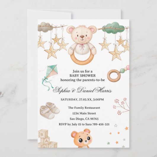 Invitation Baby Shower Boho Ourson (Devant)