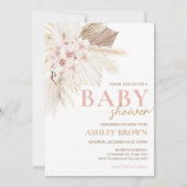 Invitation Baby shower Boho Pampas Floral Rose (Devant)