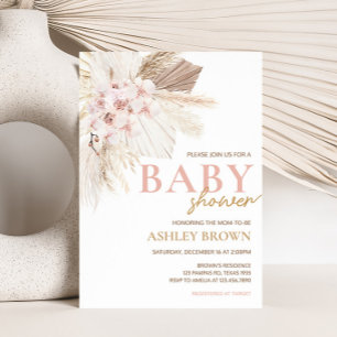 Invitation Baby shower Boho Pampas Floral Rose