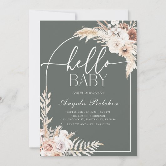 Invitation Baby shower Boho Pampas Grass (Devant)