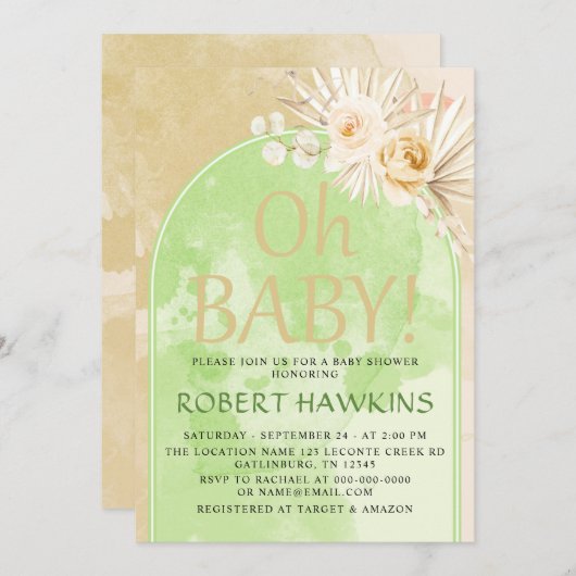 Invitation Baby shower Boho Pampas Grass Arch (Devant / Derrière)