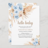 Invitation Baby shower Boho Pampas Grass bleu (Devant / Derrière)