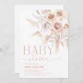 Invitation Baby shower Boho Pampas Rose Grass (Devant / Derrière)