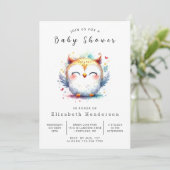 Invitation Baby shower Boho Pastel Owl (Debout devant)