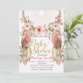 Invitation Baby shower Boho Pink Gold Dreamcatcher (Debout devant)