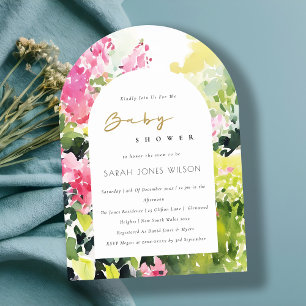 Invitation Baby shower Boho Pink Green Tropical Bougainvillea