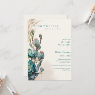 Invitation Baby shower Boho Princess Cactus & Bows