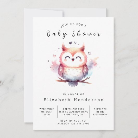 Invitation Baby shower Boho Printable Owl (Devant)
