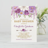 Invitation Baby shower Boho Purple Floral Dreamcatcher (Debout devant)