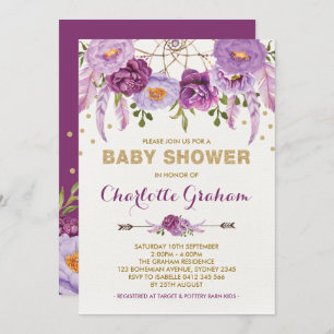 Invitation Baby shower Boho Purple Floral Dreamcatcher