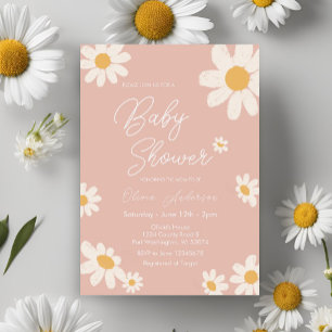 Invitation Baby shower Boho Rétro Rose Daisy