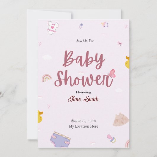 Invitation Baby shower Boho Rose (Devant)