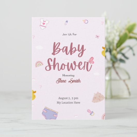 Invitation Baby shower Boho Rose (Debout devant)