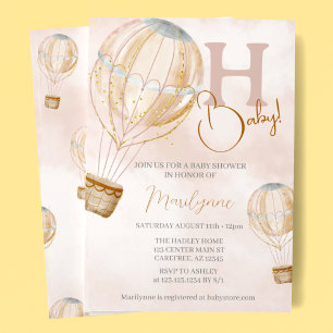 Invitation Baby shower Boho Rose à ballon à air chaud