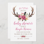 Invitation Baby shower Boho Rose Antler (Devant / Derrière)
