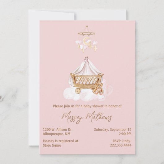 Invitation Baby shower Boho rose et Brown (Devant)