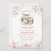 Invitation Baby shower Boho Rose Floral Owl (Devant)