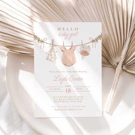 Invitation Baby shower Boho rose pâle pour bébé