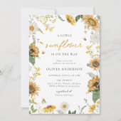 Invitation Baby shower Boho Rustic Little Sunflower Bee (Devant)