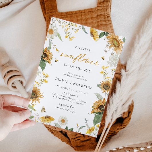 Invitation Baby shower Boho Rustic Little Sunflower Bee