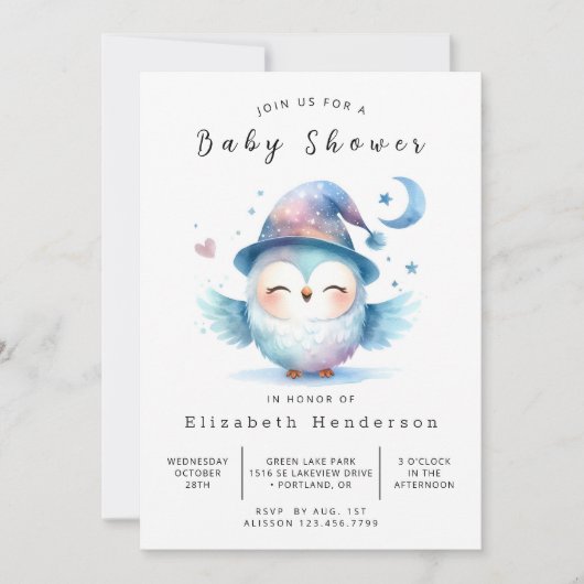 Invitation Baby shower Boho Rustic Owl (Devant)