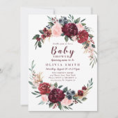Invitation Baby shower boho rustique bordeaux (Devant)