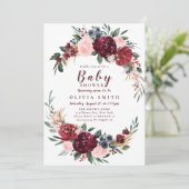 Invitation Baby shower boho rustique bordeaux (Debout devant)