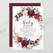 Invitation Baby shower boho rustique bordeaux (Devant / Derrière)