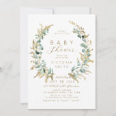 Invitation Baby shower boho rustique en or eucalyptus (Devant)