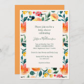 Invitation Baby shower Boho Rustique Orange (Devant / Derrière)