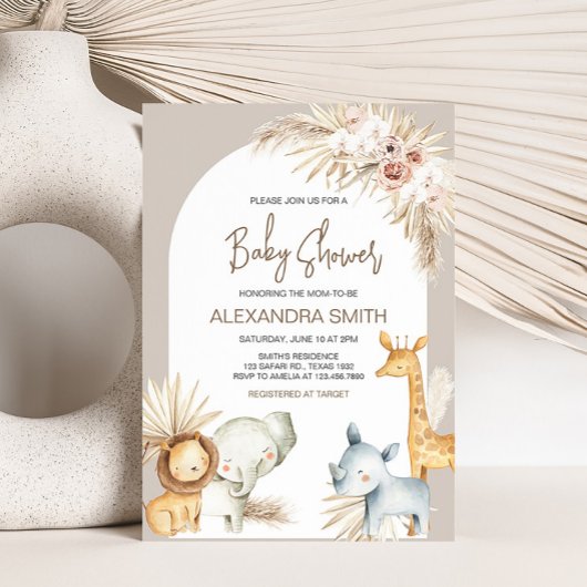 Invitation Baby shower Boho Safari Animaux