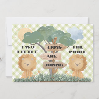 Invitation Baby shower Boho Safari Twin Baby Lion Cubs