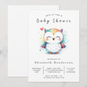 Invitation Baby shower Boho Simple Owl (Devant / Derrière)