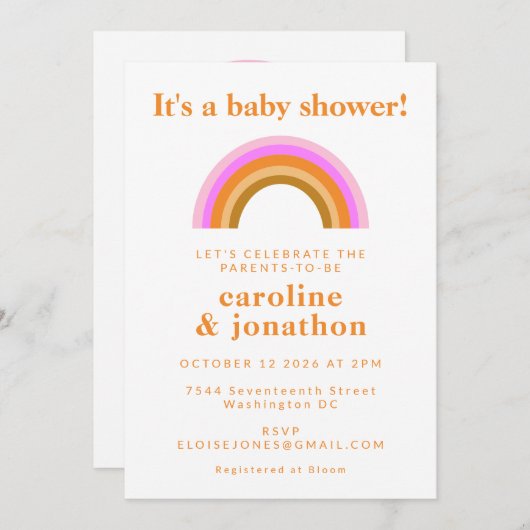 Invitation Baby shower Boho Simple Rose Orange Rainbow Couple (Devant / Derrière)