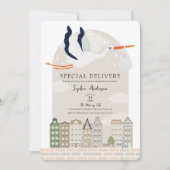 Invitation Baby shower Boho Stork Livraison Spéciale Saupoudr (Devant)