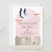 Invitation Baby shower Boho Stork Livraison Spéciale Saupoudr (Devant)