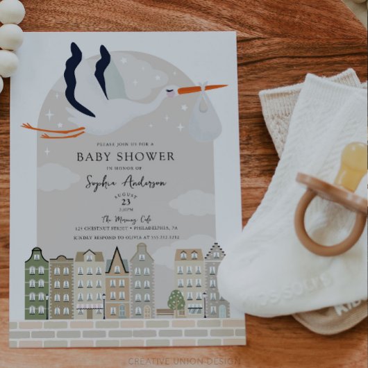 Invitation Baby shower Boho Stork Livraison Spéciale Saupoudr