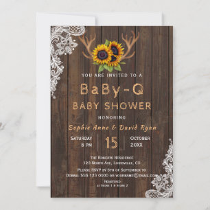 Invitation Baby shower Boho Sunflowers Antlers BaBy-Q