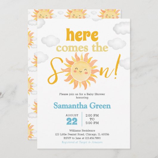 Invitation Baby shower Boho Sunshine (Devant / Derrière)