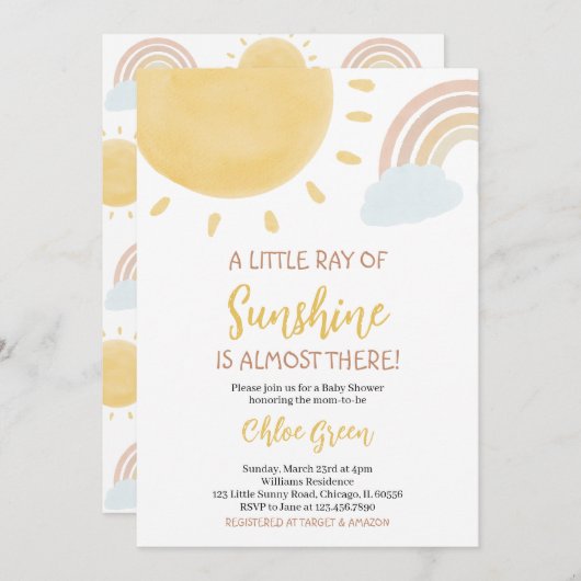 Invitation Baby shower Boho Sunshine (Devant / Derrière)