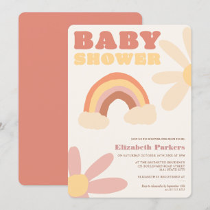 Invitation baby shower boho super rétro arc-en-ciel